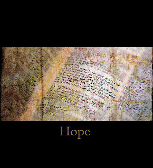 A shadow boxed image of Scripture on a black background with a title of 'Hope' written below the picture.