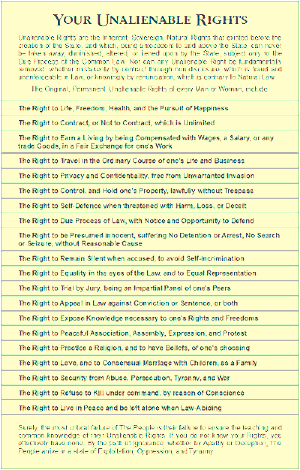 A list of unalienable rights.