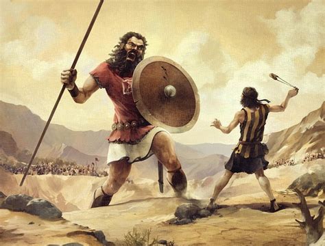 David as a young man facing Goliath the Philistine giant.