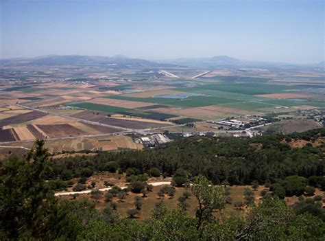 View of the Jezreel valley showing a beautiful farmland in a valley.