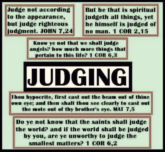A meme of 5 Scripture verses relating to judging.